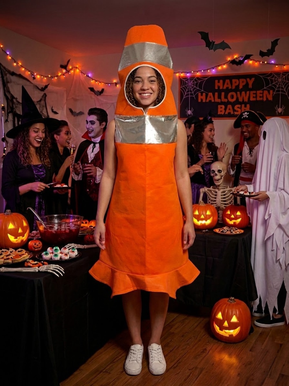 TARGET Unisex Orange Traffic Cone Halloween Costume Hooded Metallic Silver OS